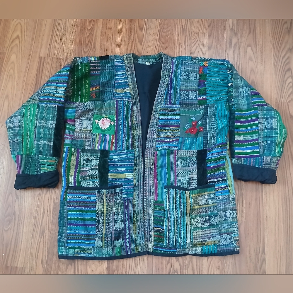 Women’s 2X Boho Patchwork Kimono Jacket Oversized… - image 2